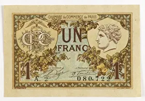 Banknote Prints: Emergency money, inflation, banknote of 1 franc from the Chamber of Commerce in Paris