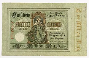 Banknote Prints: Emergency money, inflation, banknote over 1 million marks from Wiesbaden
