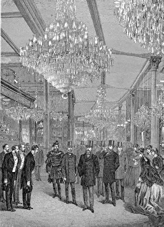 Emperor Franz Joseph I of Austria visits the World's Fair in Paris, Paris World's Fair 1889, France, Historic, digitally restored reproduction of an original 19th century artwork, exact original date unknown