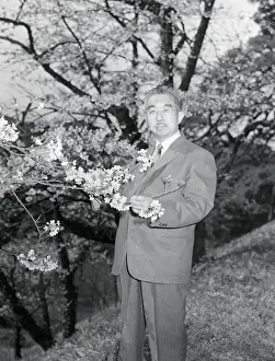Emperor Hirohito Standing Under Trees