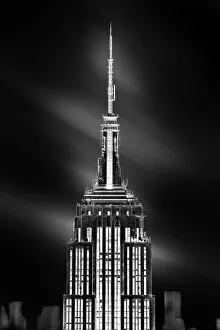 Empire State Building spire close up in black and white