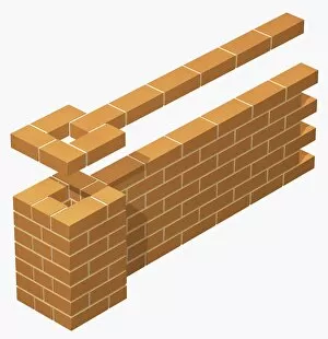 End pier on brick wall, built in stretcher bond bricklaying pattern