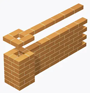 Brick Wall Prints: End pier on brick wall, built in stretcher bond bricklaying pattern