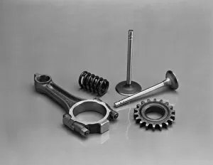Engine components on grey background