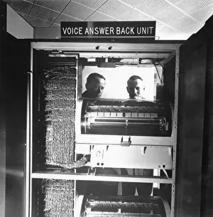 Wire Prints: Engineers Inspecting Voice Assembler Unit. New York City, New York State, USA. 1967