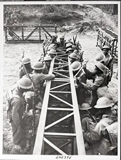 Engineer Prints: Engineers Placing Bridge Section