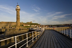 Railing Collection: England, North Yorkshire, Whitby, pier and lighthouse