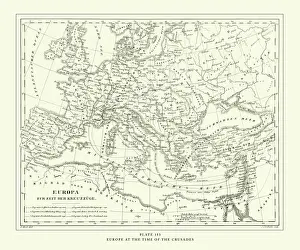 Engraved Antique, Europe at the Time of the Crusades Engraving Antique Illustration