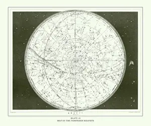 Prints of Map of the Northern Heavens Engraving Antique Illustration, Published 1851. Source: Original edition from my own archives. Copyright has expired on this artwork. Digitally restored Unveiling the Universe: A Stunning Collection of Astronomy Images: Engraved Antique, Map of the Northern Heavens Engraving Antique Illustration