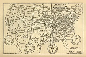 Business Travel Collection: Engraved Chart of United States Time Zones, Circa 1883