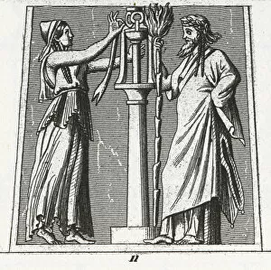 Images Dated 16th January 2014: Engraved illustration of Greek and Roman sculpture and coins