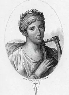 Ancient Greek Prints: Engraved Portrait of Sappho, Greek Lyric Poet