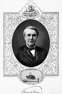 Record Player Prints: Engraved Portrait Of Thomas Edison