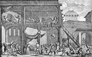 Prints of (Original Caption). Vienna Plague Hospital at the time the city was under siege by the Turks, 1679. Copper engraving Discover the beauty and mystery of the medieval era: Engraving of a 17th-Century Plague Hospital in Vienna