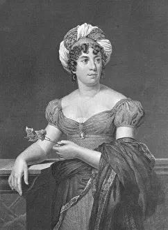Turban Prints: Engraving of Anne-Louise-Germaine, Baroness of Stael-Holstein Holding a Sprig