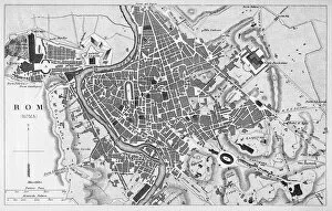 Images Dated 21st December 2010: Engraving antique city map of Roma Italy from 1851
