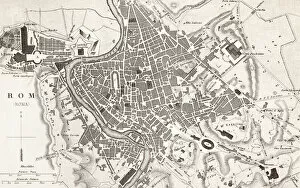 Images Dated 19th October 2012: Engraving antique map of Roma Italy from 1851