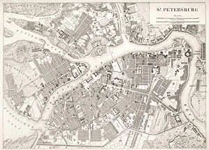 Images Dated 19th October 2012: Engraving antique map of St.Petersburg Russia from 1851