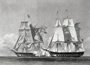 Sail Prints: Engraving After Battle Between the United States and the Macedonian by Alonzo Chappel