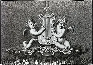 Lyre Prints: Engraving Of Two Boys Playing Lyre