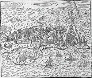 Rhodes Prints: Engraving Of Colussus Of Rhodes