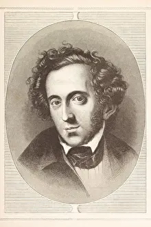 Thinking Prints: Engraving of composer Felix Mendelssohn Bartholdy from 1870