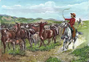 Whip Prints: Engraving of Cowboys & Cattle by Frederick Remington