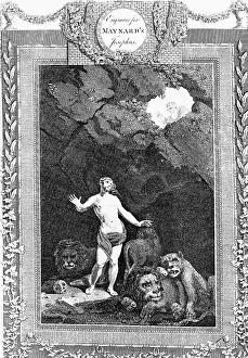 Decorative Border Prints: Engraving of Daniel in the Lion's Den