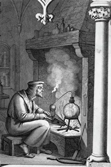 Engraving Depicting Alchemist with Crucible from Goethe's Faust
