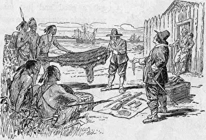 Native Am Prints: Engraving of the Dutch Trading with Native Americans