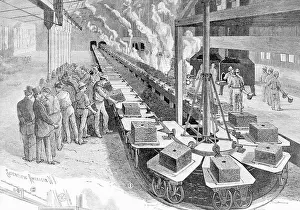 Engraving of Early Westinghouse Assembly Line