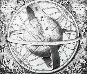 Zodiac Sign Prints: Engraving Of Earth Surrounded By Spheres