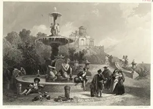 Engraving of Fountain at Madrid