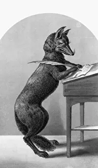 Lawyer Prints: Engraving of a Fox Writing a Letter