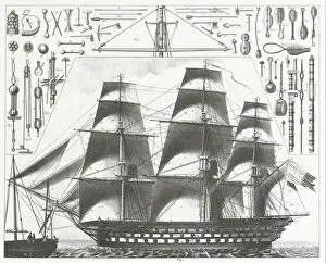Images Dated 13th January 2014: Engraving: French Frigate