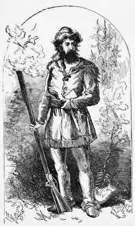 Engraving Of Frontiersman Holding Rifle
