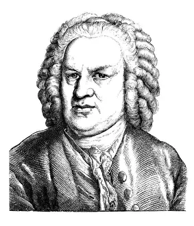 Organist Prints: Engraving of german composer Johann Sebastian Bach from 1870