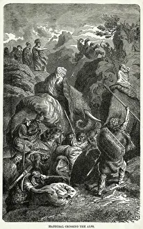 Hannibal Prints: Engraving of Hannibal Crossing the Alps by H. Leutemann