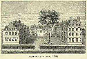 Engraving of Harvard College in 1720