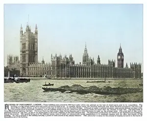 Engraving illustration of Palace of Westminster, Houses of Parliament in London, England