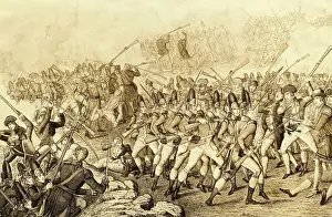 Engraving by J. Baker of the Battle of Bunker Hill