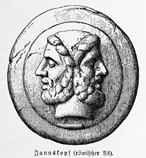 Engraving of Janus, Roman God of Doorways