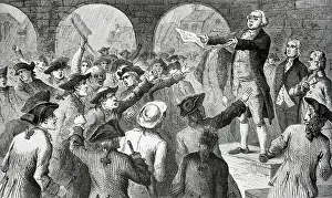 Announcement Prints: Engraving of John Lamb Reading the Tea Act