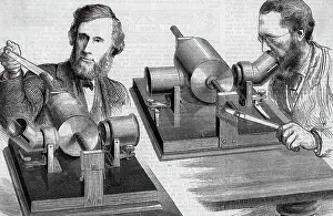 Eyeglasses Prints: Engraving of John Tyndall and W.H. Preece Speaking into Phonograph