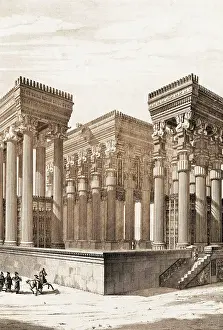 Persepolis Prints: Engraving by Jules Penel After Reconstruction of Hypostyle Hall of Palace of Xerxes at Persepolis by Ch