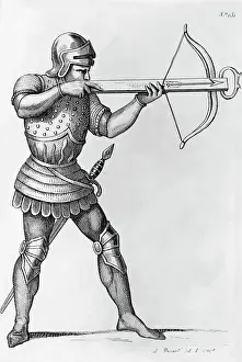 Crossbow Prints: Engraving of a Knight Aiming a Crossbow by L. Massard