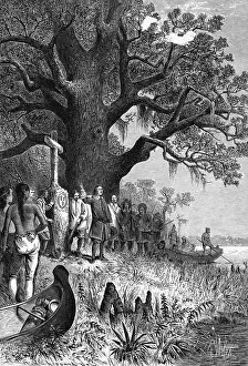 Native Am Prints: Engraving of La Salle Claiming The Mississippi