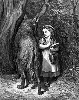 Lunchbox Prints: Engraving of Little Red Riding Hood with the Wolf