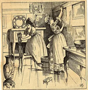 Engraving of Maids Cleaning