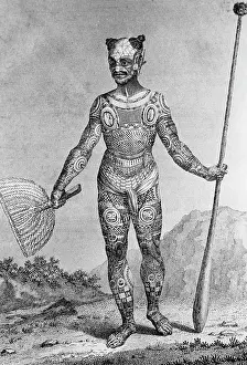 Complexity Prints: Engraving of a Man from the Marquesas Islands Covered in a Full Body Tattoo After Grigorii Ivanovich Langsdorf